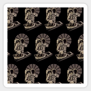 DJ astronaut mixing music pattern on black Sticker